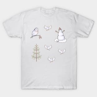 Snowman, birds and pine sticker pack T-Shirt